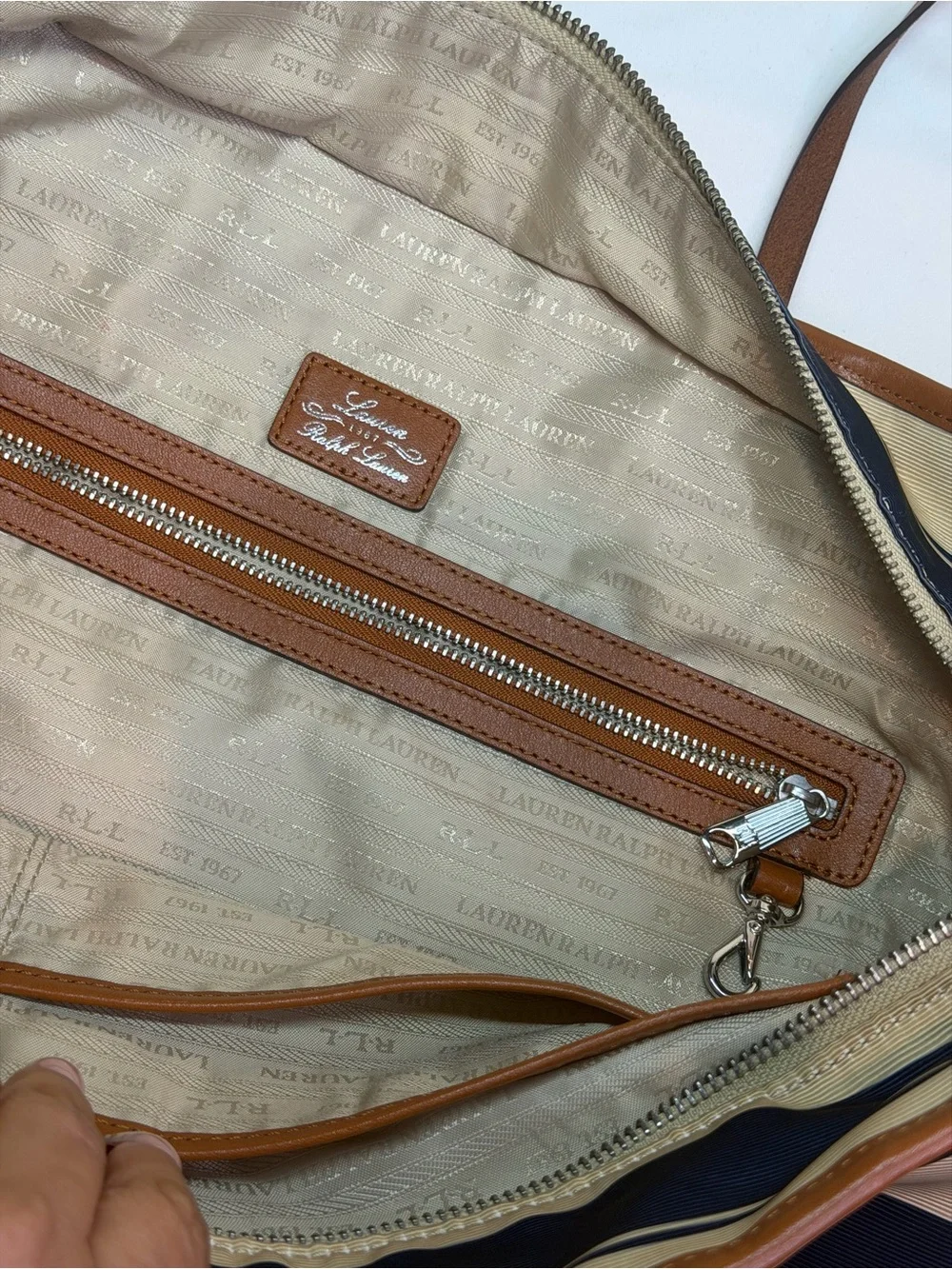 Lauren Ralph Lauren Red, Navy & Cream Striped Canvas Tote